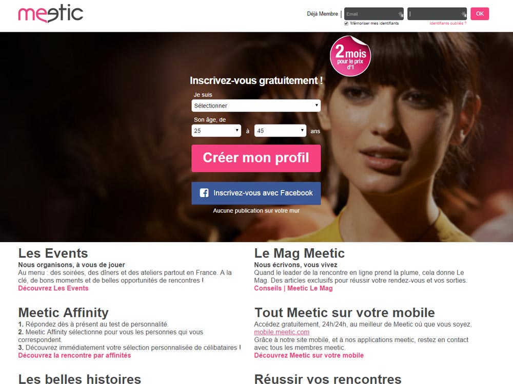 page d’accueil Meetic