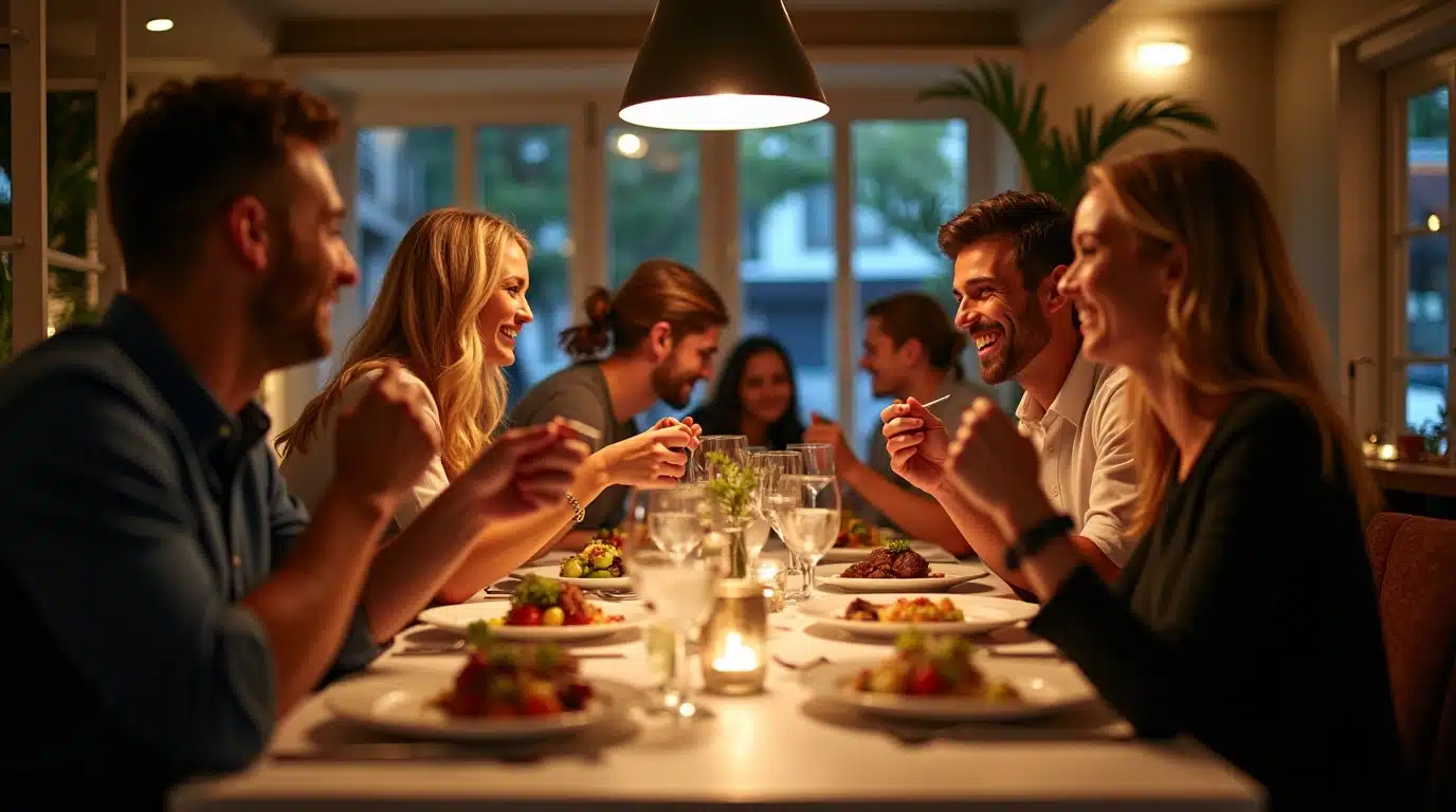 Scène conviviale dans un restaurant chic Pimpan